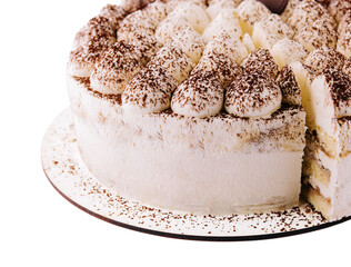 tiramisu cake sprinkled with cocoa powder on plate