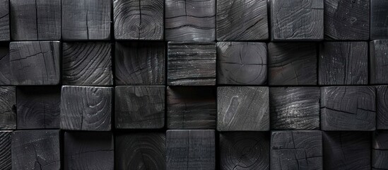 Close up black wooden cubes texture abstract background. AI generated image