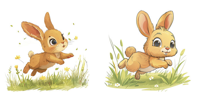 A Baby Bunny Hopping Through A Meadow., Isolated Transparent Background Images