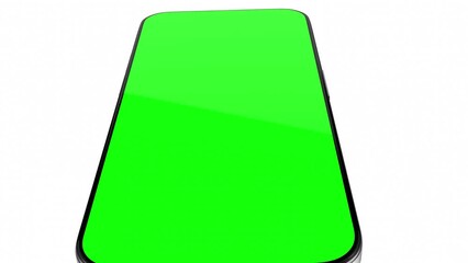 Smartphone with a modern bezel-less design smoothly transitions from the bottom, the clip includes a luma matte chroma key tracking layer. Template for mobile application presentation