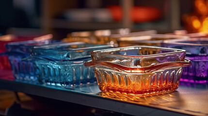 Stylish Bar Setting with Glassware, Candlelit Ambiance, Tantalizing Cocktails, and Delectable Food in a Gold and Red Color Scheme, generative AI