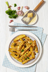 greek lemon potatoes with garlic, cheese, capers