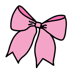 Hand drawn pink ribbon for decorations, sticker, logo, icon, print, social media post, card, sign, symbol, tattoo, cute elements, fashion, accessory, ads, girly stuff, clip arts