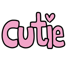 Hand drawn Cutie with heart for font, typography, logo, love sticker, Valentine's Day, social media post, print, banner, decoration, card, ads, icon, sign, symbol, shirt, clothing, tag