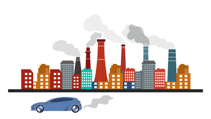 Obraz premium Power plant in city, Industrial chimneys from factory, Metallurgical industrial factory, Poisoned air, Epic pollution of nature, Toxic substances. smoke moving, car exhaust pipe with engine running