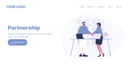 Partnership. Web Landing Page Design. Flat Cartoon Vector Illustration. Vector illustration, suitable for web landing page, ui, mobile app.