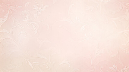 Fototapeta premium light pink soft pastel, delicate background with vintage floral wallpaper ornament on the wall copy space blank