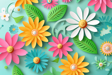 Fototapeta na wymiar 3D rendering of various silhouette style flowers, spring paper cut art concept illustration
