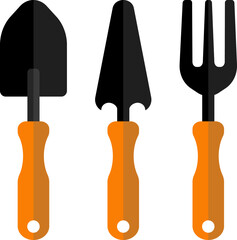 Garden hand tools set. Garden fork, trowel spade icon. Vector illustration