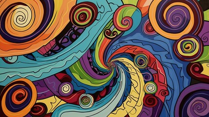 Fototapeta premium Abstract doodle spiral patterns. Whimsical, energetic, handdrawn, swirling motion, abstract art, psychedelic, hypnotic, kaleidoscopic.. Generated by AI