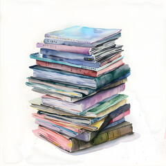 Watercolor Illustration with stack of books. World book day concept. 
