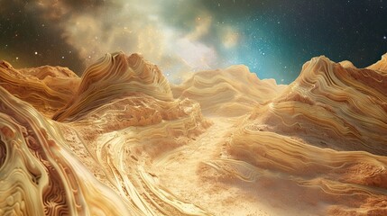 Abstract sand pits and mountains icon. Desert landscape, rugged terrain, sandy dunes, mountain range, breathtaking scenery. Generated by AI - obrazy, fototapety, plakaty