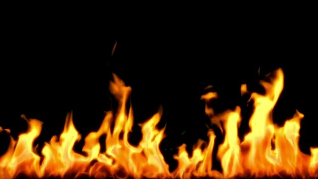 Fire Background Animation: 4K Stock Video of Fire Burning on Black Background, Slow Motion Fire in the Dark.