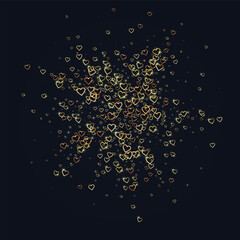 Gold hearts scattered on black background.