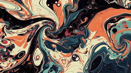 Abstract swirling vortexes and distorted shapes. Art, stains, spirals, strokes, paints, design, futuristic, hypnotic, colorful, chaotic, concept, abstract background. Generated by AI.