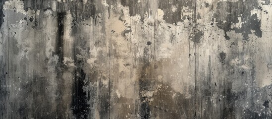 This photo showcases a grunge-style concrete wall that exhibits paint stains and signs of wear. - obrazy, fototapety, plakaty