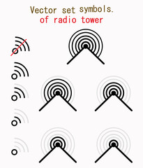 Vector set of radio tower symbols. Antenna icon set. Vector black wireless icons set