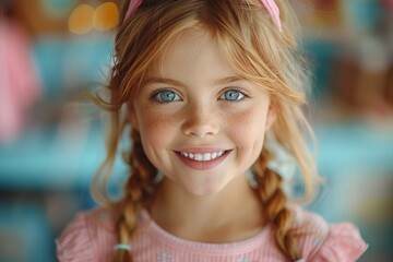 Little Girl With Blue Eyes and Pink Dress