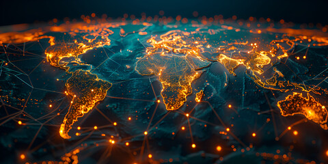 Fototapeta na wymiar Internet of the world Glowing lines on world map showcase global connectivity,Web of Connectivity Glowing Lines on World Map Illustrate Global Internet Reach.