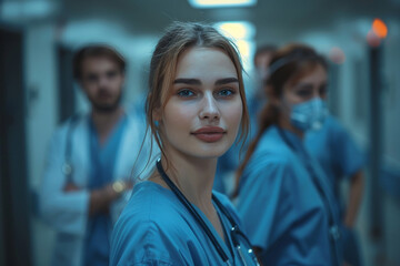Fototapeta premium Woman With Stethoscope Standing in Hallway