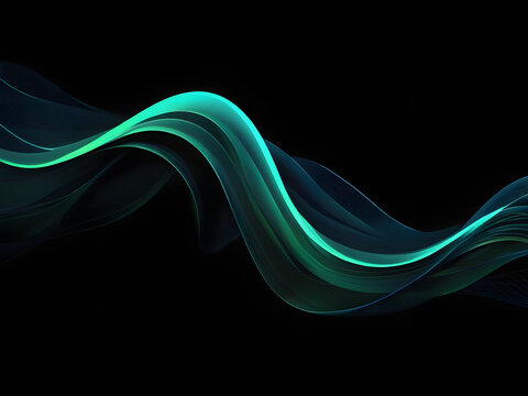 abstract vector wave lines flowing dynamic in blue green colors isolated on black background