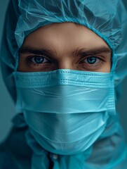 Fototapeta premium Man Wearing Surgical Mask and Blue Gown