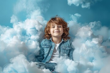 Little Girl Sitting in the Clouds