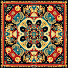 Ethnic ikat seamless pattern geometric abstract designs with traditional motifs.