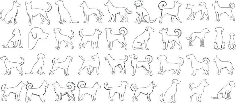 Dog line art, minimalist canine design, abstract pet illustration, simple animal sketch, modern home decor, dogs outline for pet lovers