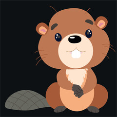 Vector children's illustration for young children. A beaver with a branch from a tree.