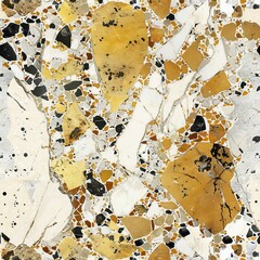 Seamless terrazzo texture pattern gold black white high resolution 4k, colorful terrazzo for design, architecture, and 3d. HD realistic material polished, surface tileable for creative work and design
