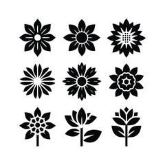 set of black and white flowers