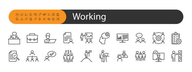 set of working icons, meeting, business,