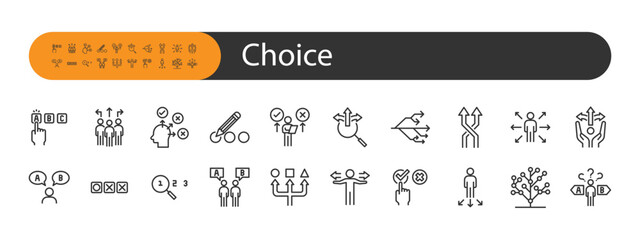 set of choice icons, decision, choose, direction
