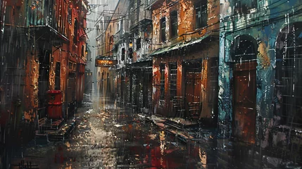 Stof per meter Old city street painting. © Reem