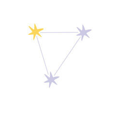 Constellation starry Triangulum, vector cartoon childish drawing three stars yellow blue colors kids astronomy education