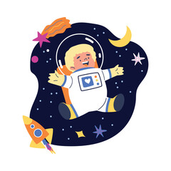 Child astronaut floating adventure vector illustration