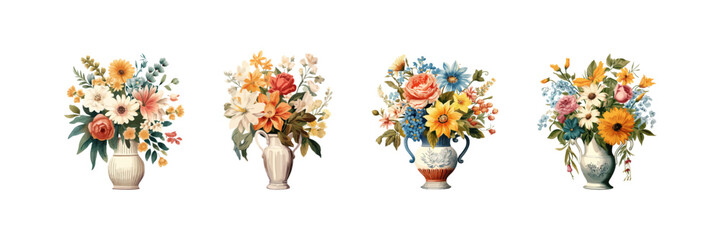 Bouquets watercolor set. Vector illustration design.