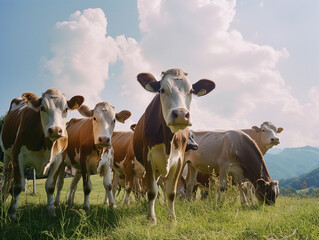 Pastoral Serenity: Grazing Cows in Lush Green Fields