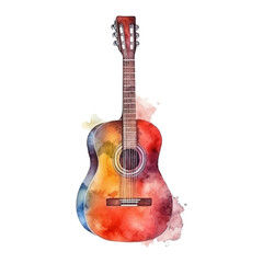 Fototapeta premium Watercolor acoustic guitar on white background