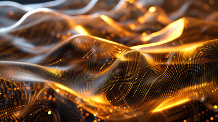 Abstract 3D Golden Wave Holographic Design with Futuristic Touches