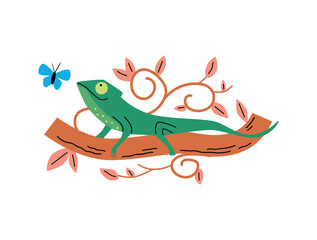 Chameleon and butterfly vector illustration