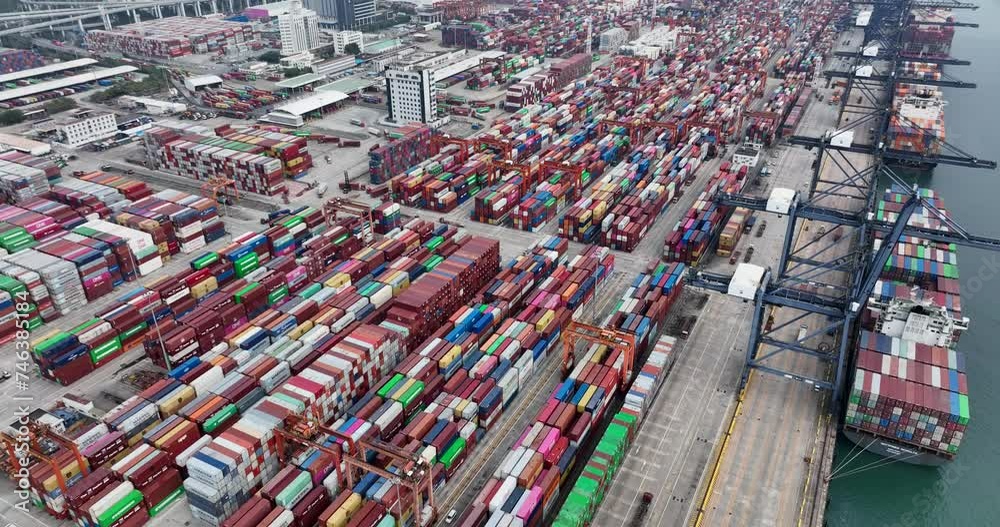 Wall mural Top down view of Hong Kong cargo terminal port