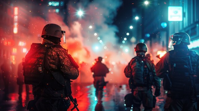 Urban turmoil, street riots civil unrest and societal tensions, chaos and intensity of public protest and demonstration in the heart of the city.