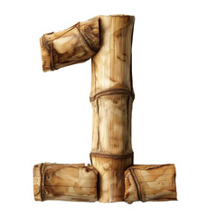 Sustainable Bamboo Number 1 Isolated on Transparent or White Background, PNG