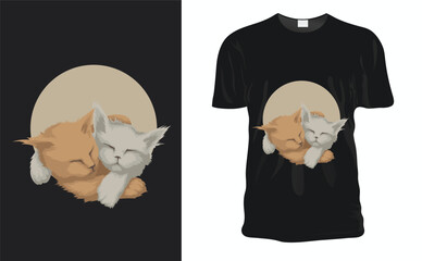 cute couple of Cats hug. Valentine's Day funny sleep cats in love. Print for t-shirt. Valentine’s Day vector illustration.
