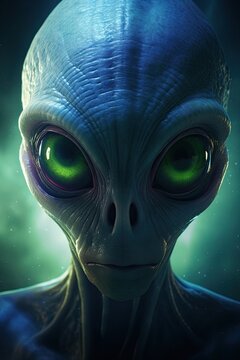 Portrait of an alien extraterrestrial in space. Ai Generative