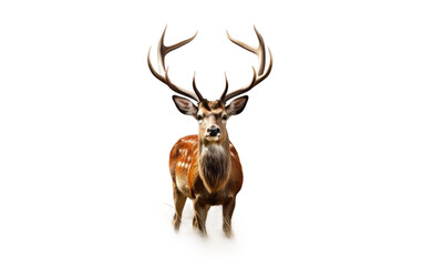 Majestic Deer With Large Antlers. A deer with large antlers stands proudly. The magnificent animal exhibits its impressive antlers. on a White or Clear Surface PNG Transparent Background.