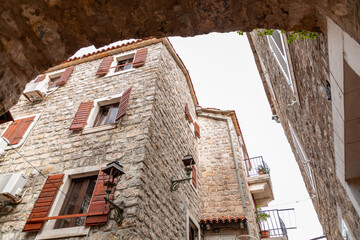 Traditional architecture in the old town of Budva, Montenegro.