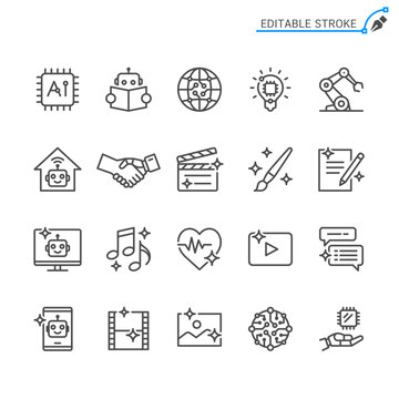 Artificial Intelligence line icons. Editable stroke. Pixel perfect.